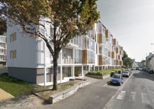 Image de synthèse des futures façades de la résidence Jules Guesde à Saint Nazaire qui seront réhabilitées avec la pose de balcons réalisée par les Ateliers David